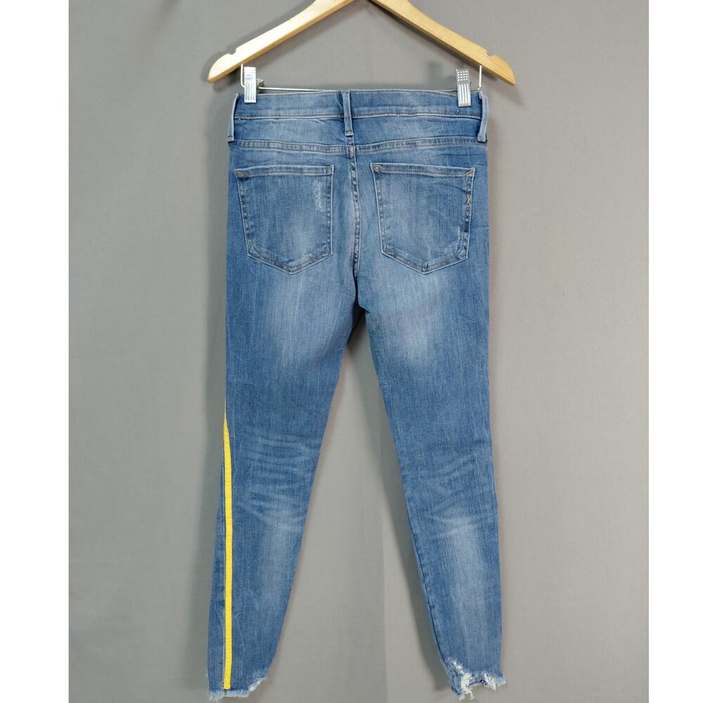 Express Ankle Legging Mid Rise Yellow Stripe Blue Jeans Women Size 4R - Picture 4 of 16